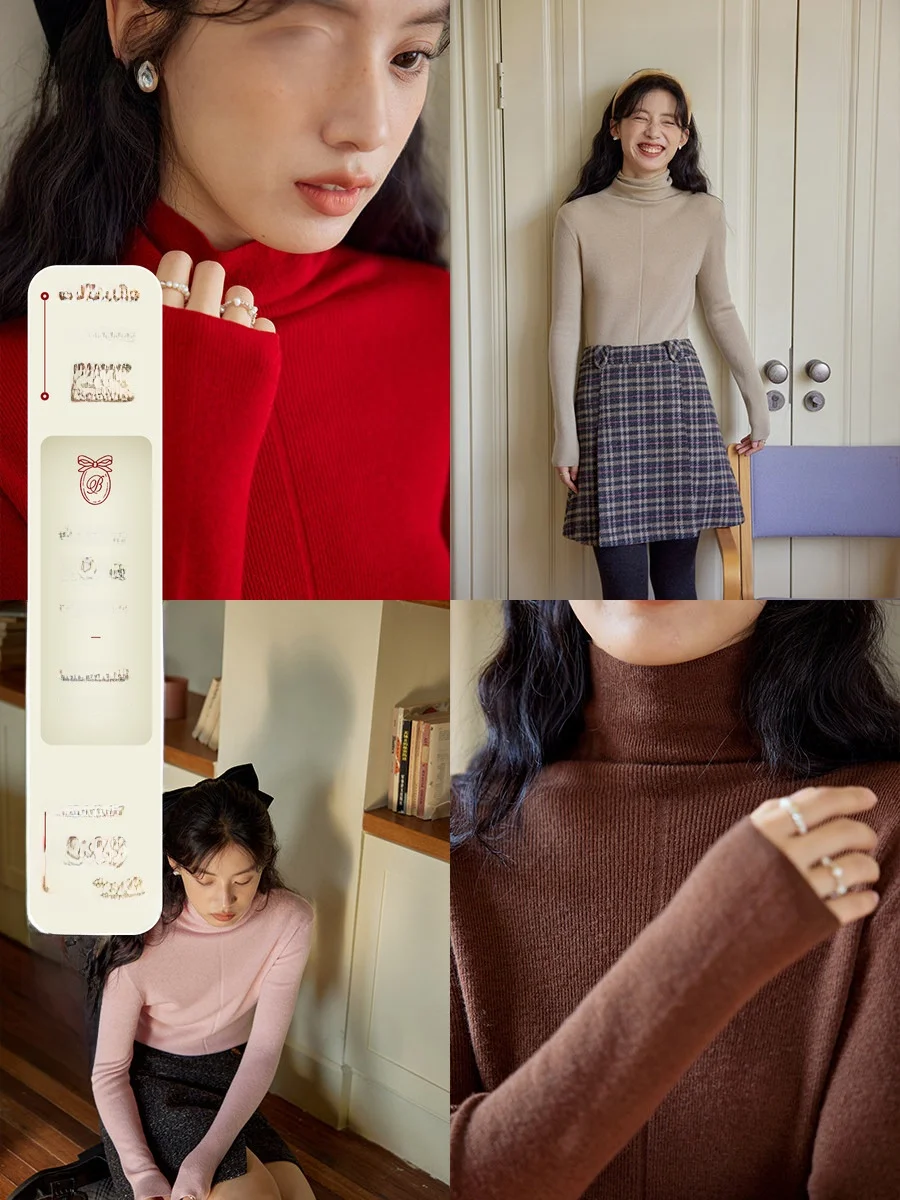 

Ele Woolen High Collar Women's Base irt Versatile Commute Sle Knitted Top Inner Wear Suitable for Autumn And Winter