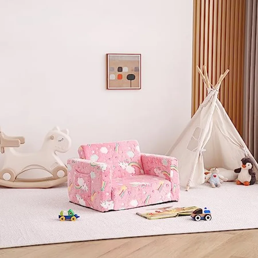 Sedia Divano Pieghevole per bambini Comoda sedia 2in1 Divano in peluche Pieghevole Bracciolo per bambini Divano a sdraio Divani da gioco convertibili a letto per