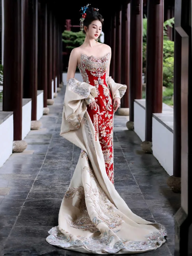 Singapore Malaysia Xiuhe Dress Bride Wedding Asian Engagement Party Toasting  Attire Celebration Cheongsam in OrientTown CT022