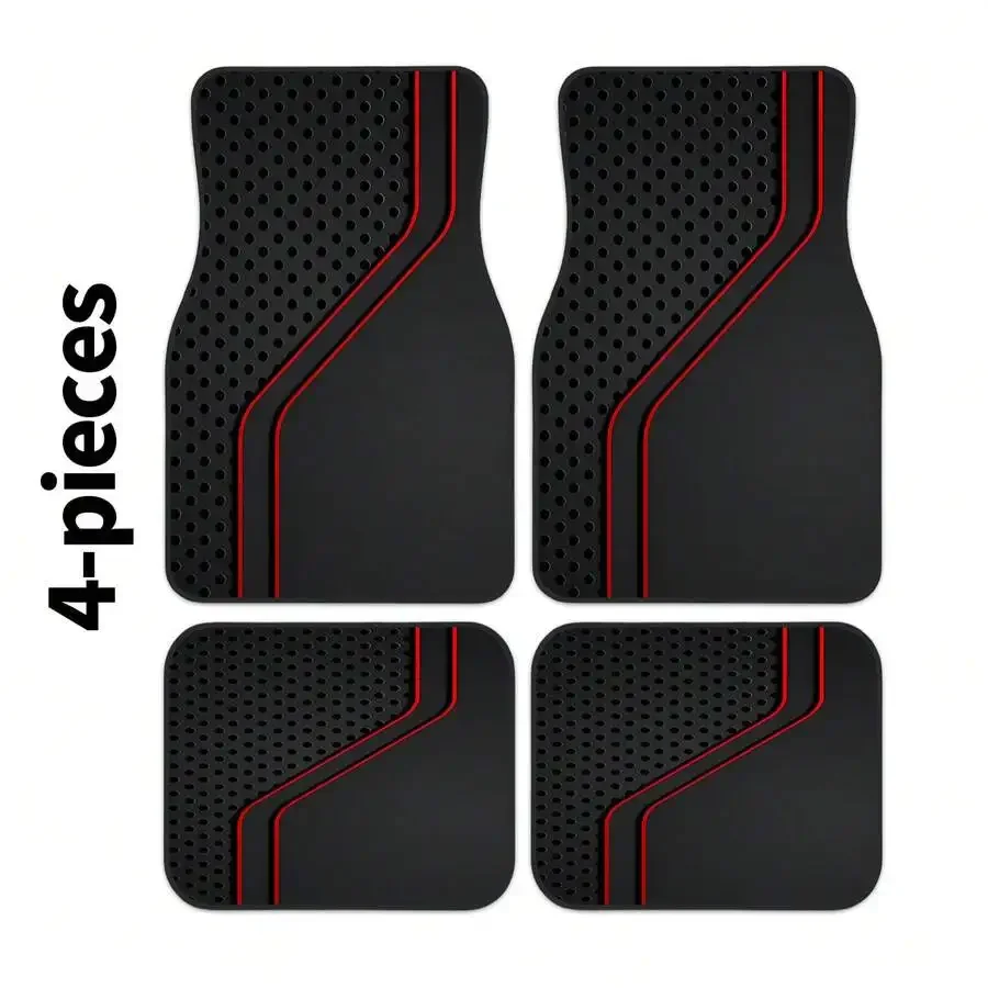 

4PCS Black Red Line Car Floor Mats Universal Fit All Seasons Easy Install Clean