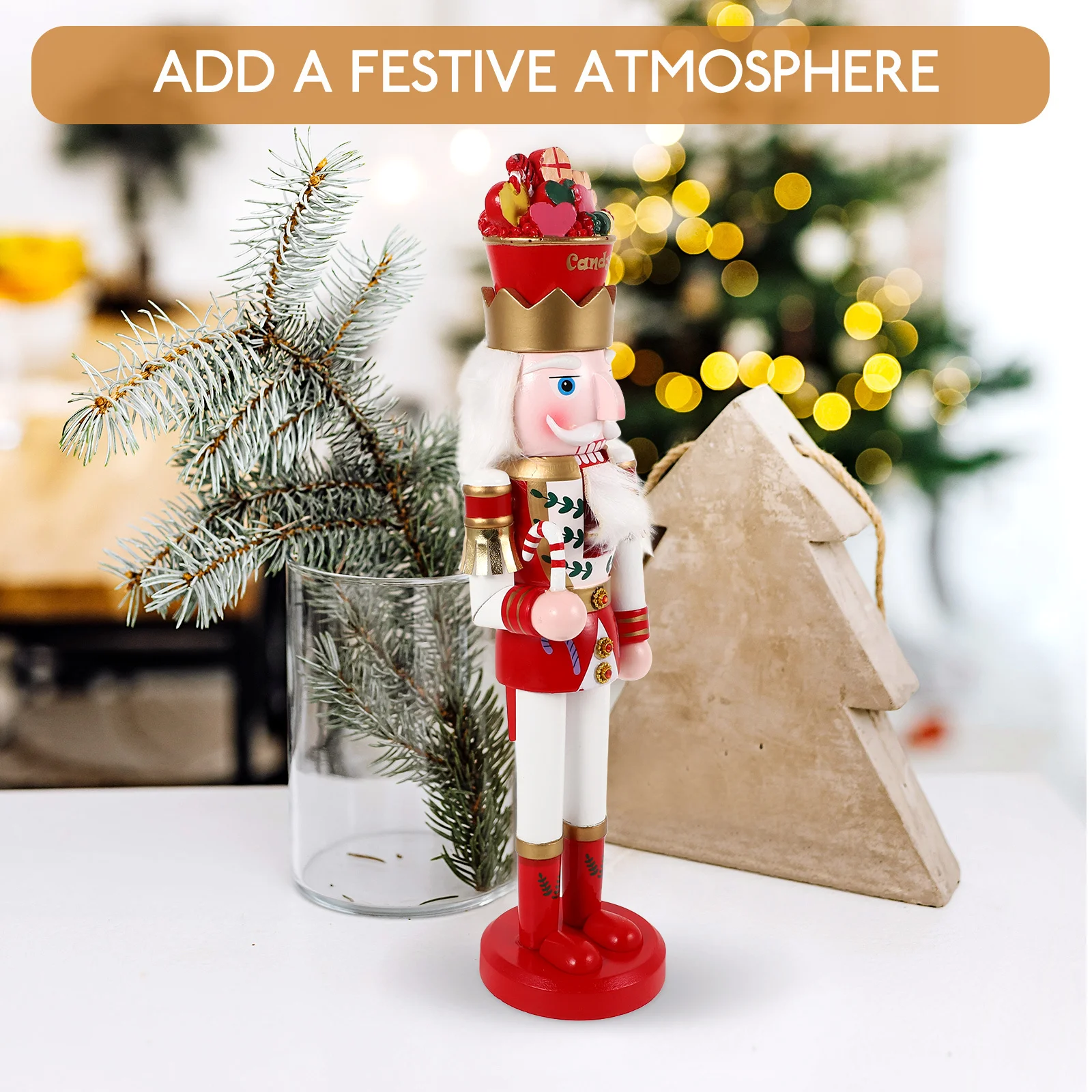 

Christmas Nutcracker Decor Wooden Colorful Tall King Nutcracker Ornament for Tabletop Mantel Shelf Home Hotel Restaurant