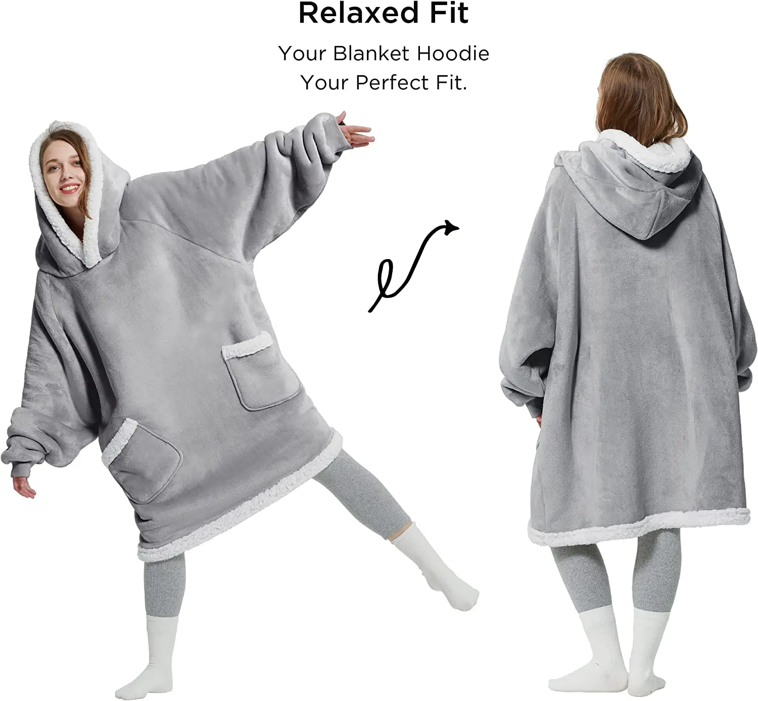 Wearable Blanket Hoodie Sherpa Fleece Hooded Blanket for Adult as A Gift Warm Comfortable Blanket Sweatshirt with Giant Pocket