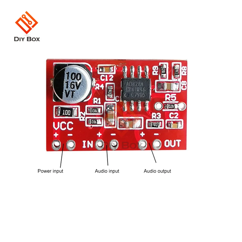 AD828 Dynamic Microphone Stereo Front Amplifier Board Audio Amplifier Module DIY Audio Modification Accessories DC 3.8V-15V