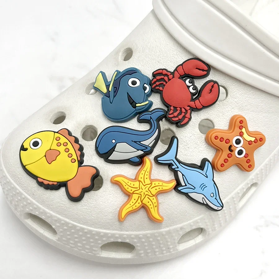 Sea Animals PVC Shoe Charm Accessories Diy Shoe Buckle Decoration Starfish whale Clog Upper Pins Shoe Charms Kid X-mas Gift