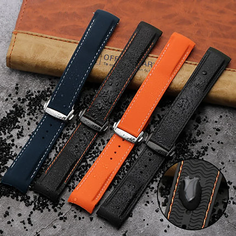 20mm 22mm Curved End Gummi Silikon Uhr Bands Für Omega Seamaster 300 Speedmaster Strap Marke Armband Blau Schwarz orange