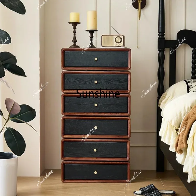 French retro solid wood six-chest cabinet living room rotating locker