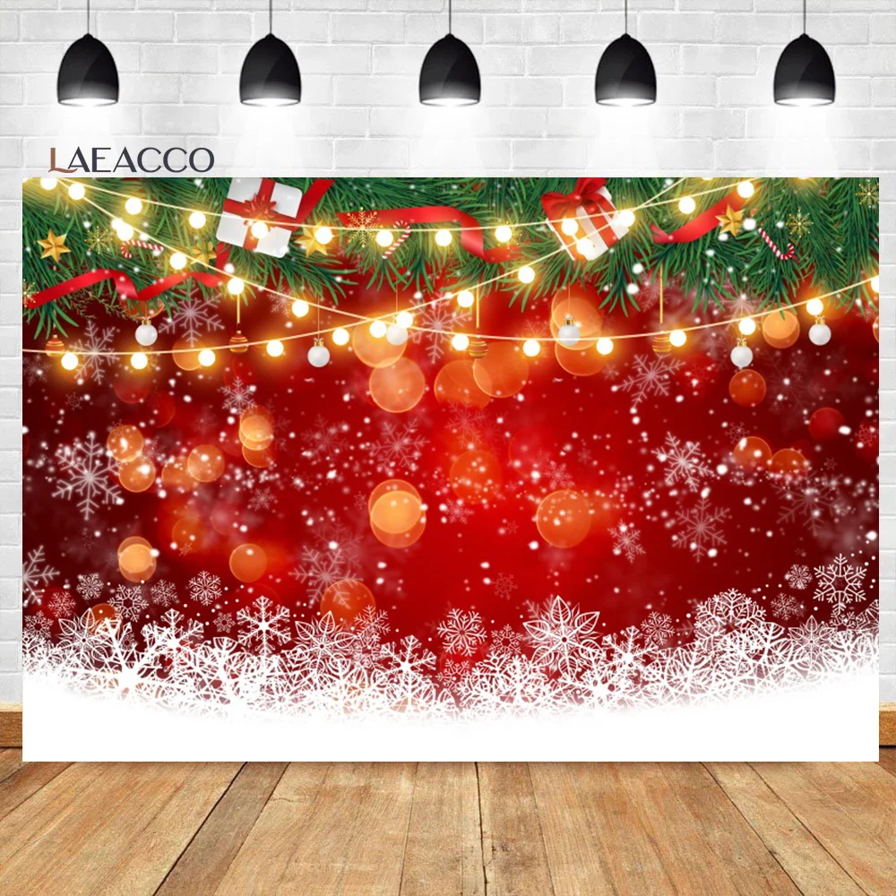 

Laeacco Christmas Red Background Winter Snowflake Dream Light Bokeh Baby Shower Newborn Portrait Customized Photography Backdrop