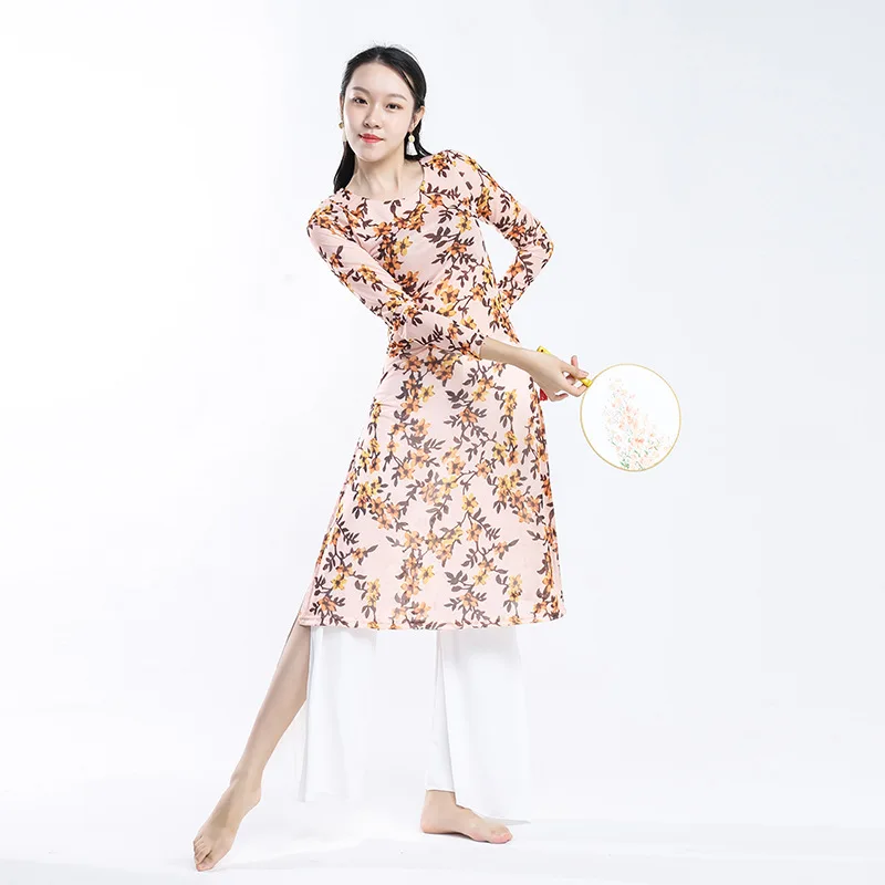 Robe de danse orientale pour femmes, pantalon de danse classique chinoise, veste de chemise Cheongsam en maille, vêtements de danse classique moderne