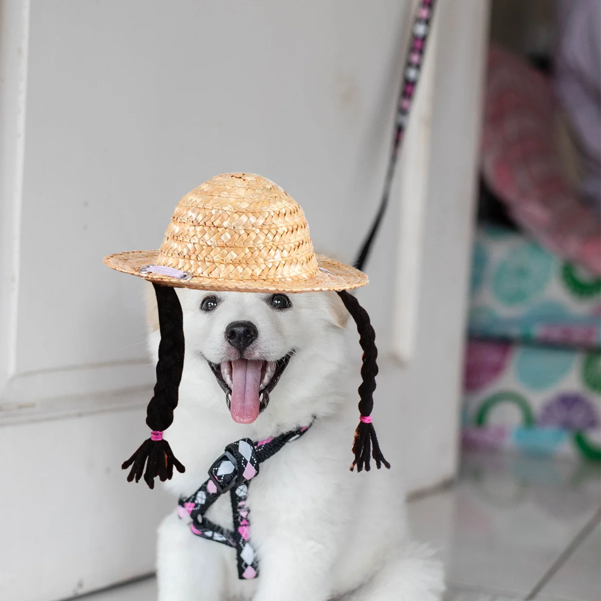 

Pet Straw Hat Cat Woven Soft Comfortable Breathable Straw Wool Sunhat Cute Style for Pet Photo Parties Daily Use