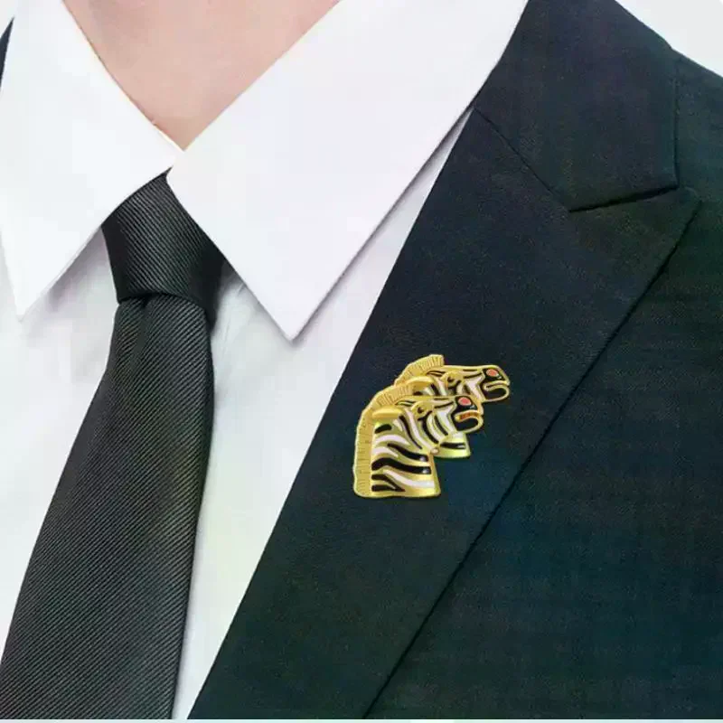 Vintage Enamel Animal Zebra Head Brooch For Women Clothing Coat Accessories Gifts