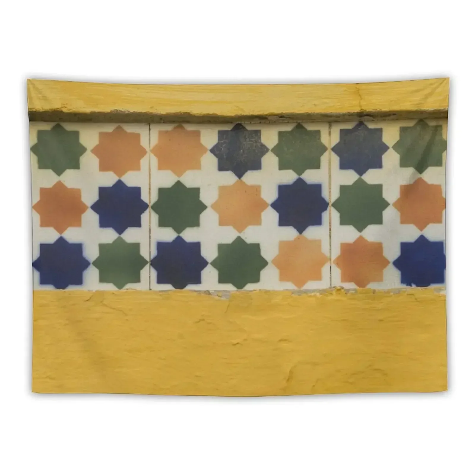

Cheerful Eight Pointed Stars - Antique Portuguese Azulejo Tile Trim Tapestry Decoration Room Tapestry