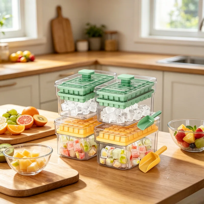 Easy Release Ice Cube Mold Set, 68 Grid Tray with Storage Box Cover for Daily Freezer Ice Production