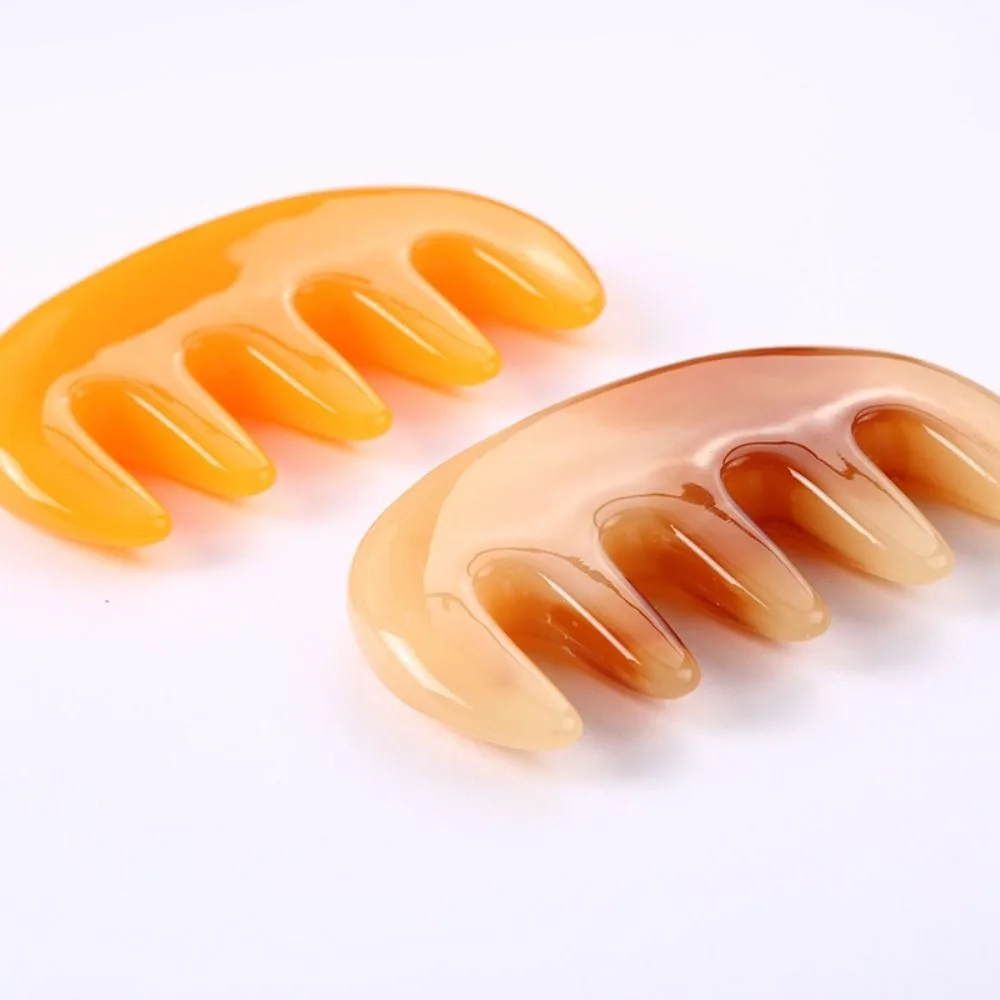 Resin Head Massage Comb Mini Smooth Five Teeth Gua Sha Comb Yellow Amber Resin Hair Brush Hairdressing