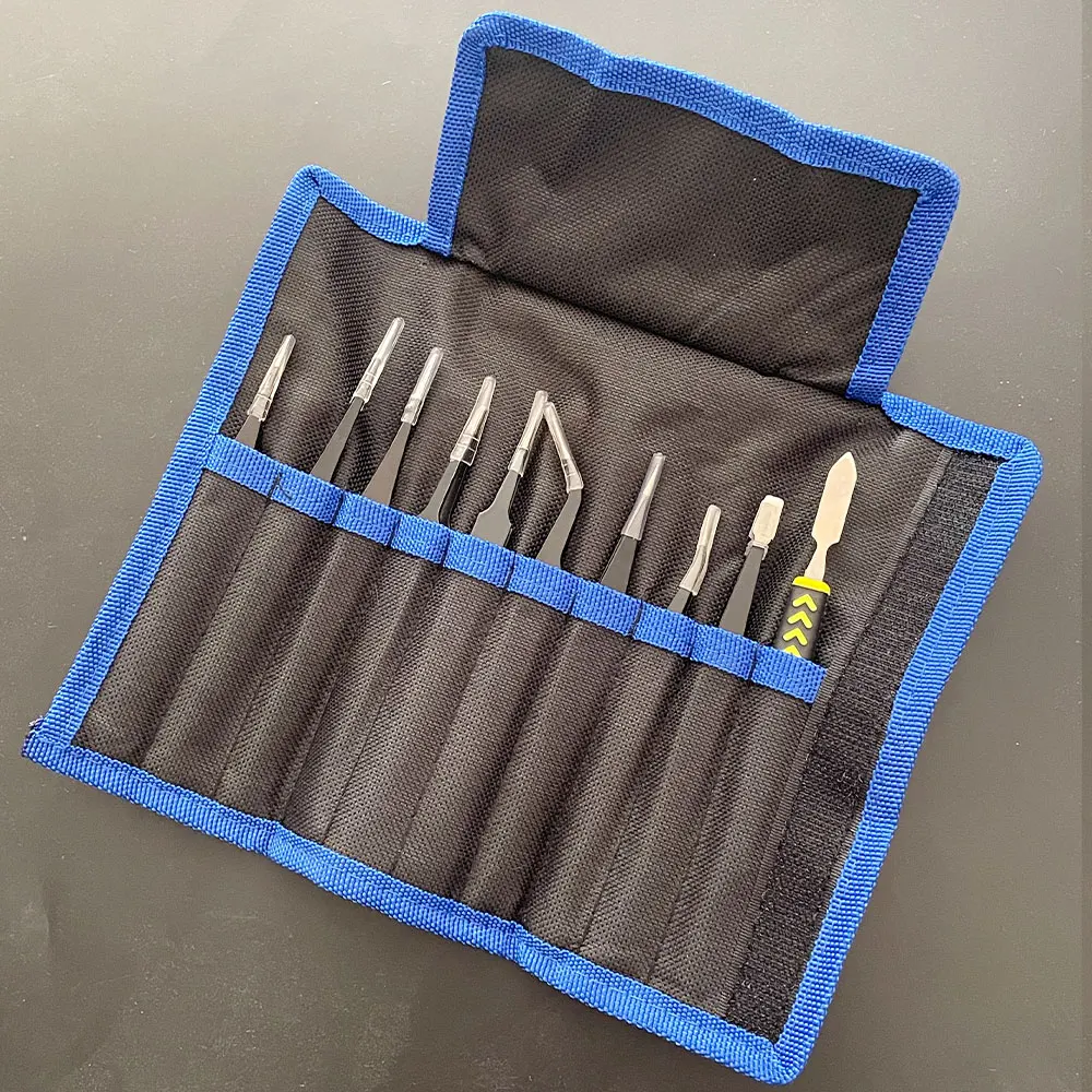 Anti-static ESD Tweezer Set 1.5mm Thick Stainless Steel Non Magnetic Tips for Electronics Repair Crafting Jewelry