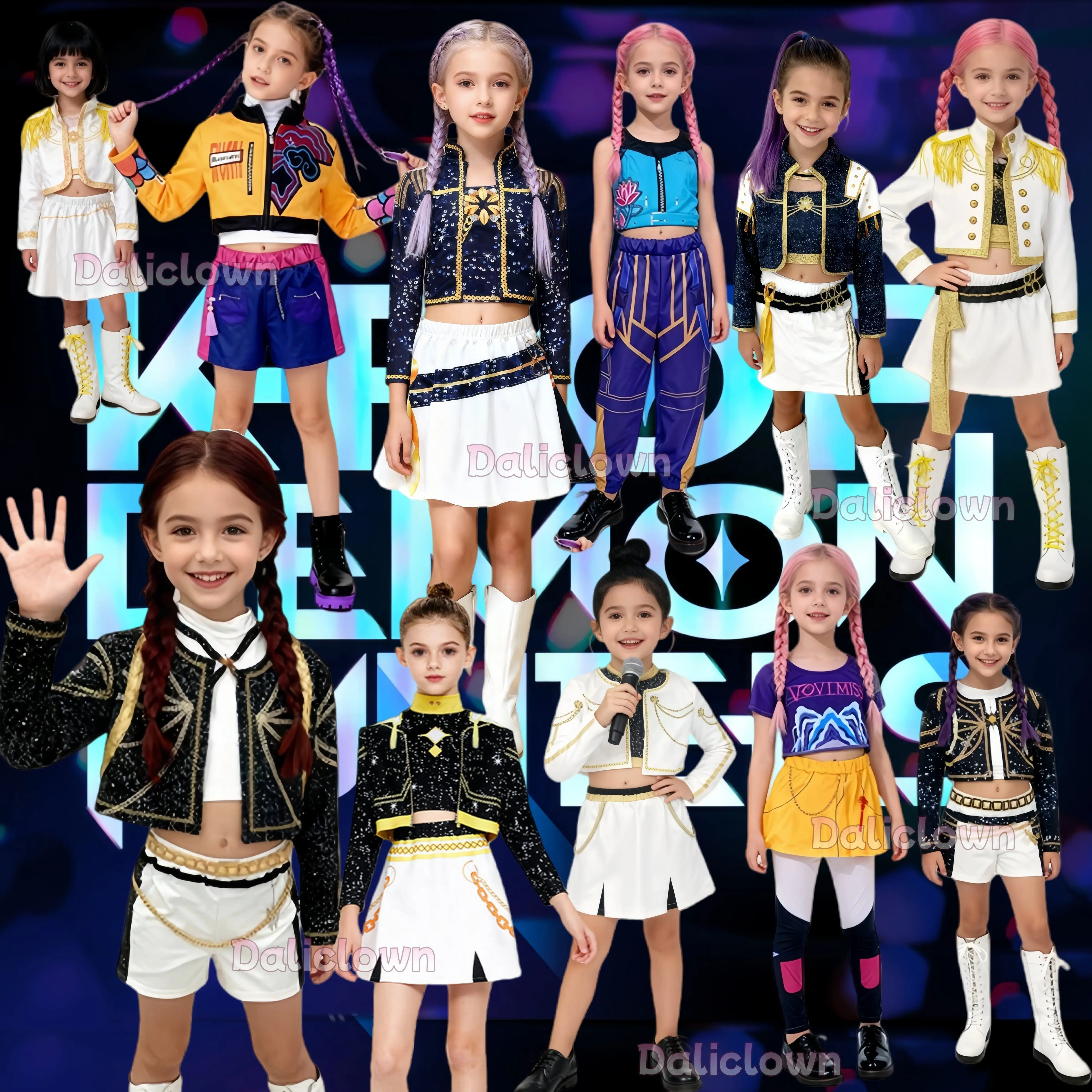 Disfraz Guerreras Kpop ルミ・ルミ・ゾイ・ミラ デーモンハンターズ コスプレ衣装 キッズ ハントリックス シンガー パフォーマンス衣装 パーティーガールドレス