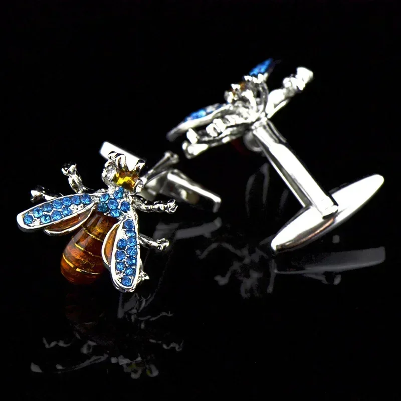 Bee Cufflinks High-grade Men\'s Daily Trendy Personality Accessories Blue Crystal Enamel French Shirts Business Cuff Links Gifts