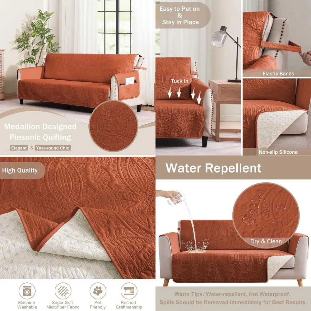 

Burnt Orange Water-Resistant, Anti-Slip 3-Cushion Sofa Cover (68)