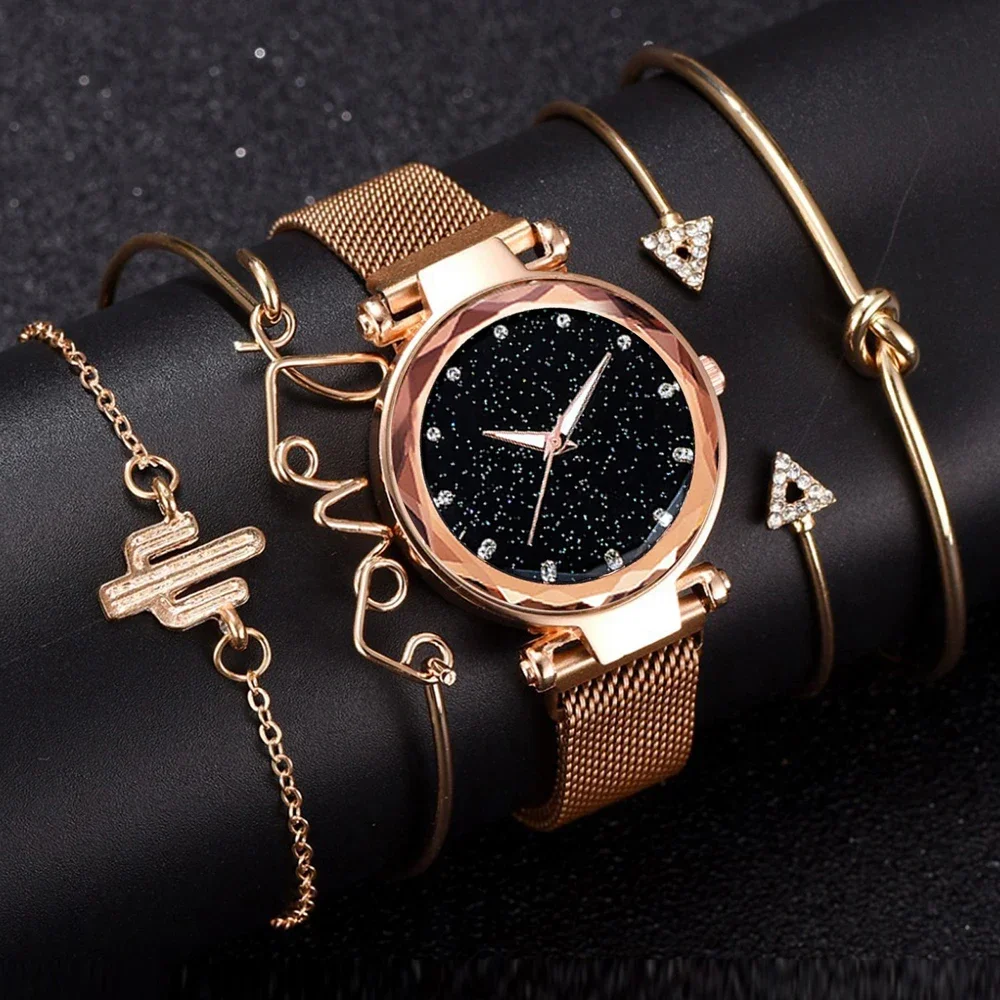 5PCS Watch Set Luxury Magnet Buckle Women Watches Dropshipping Bracelet Ladies Quartz Wrist Watch Female Clock Gift Reloj Mujer