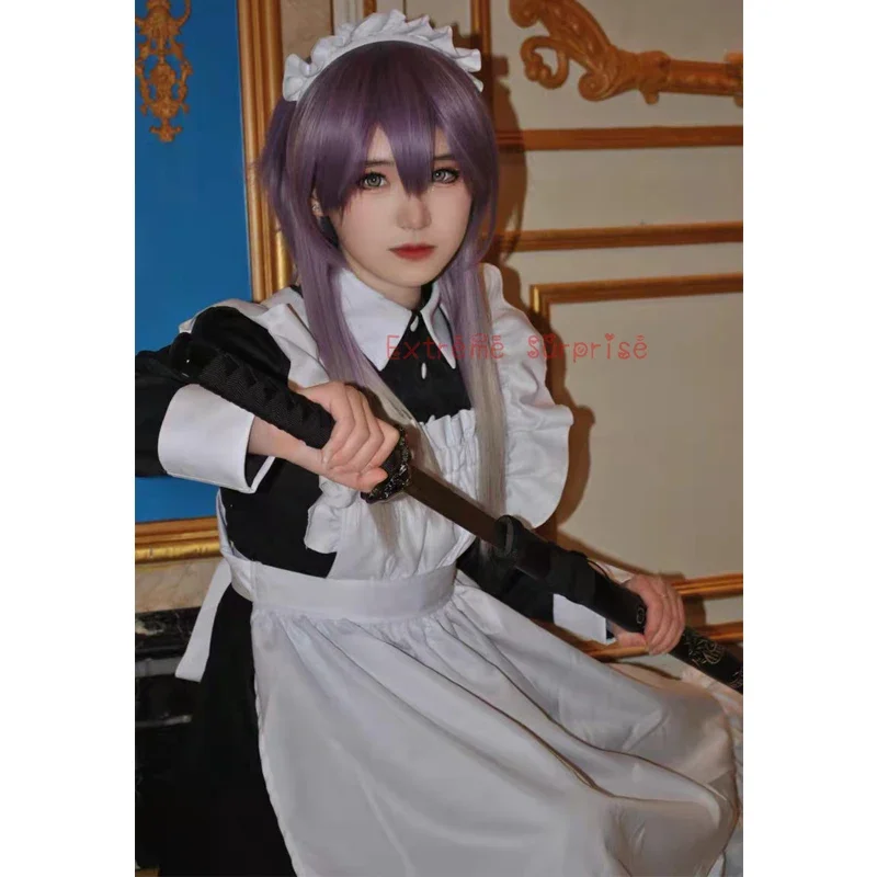 Traje de sirvienta para mujer, disfraz largo de Cosplay, uniforme de sirvienta para hombres, vestido de Lolita blanco y negro de Anime, Unisex
