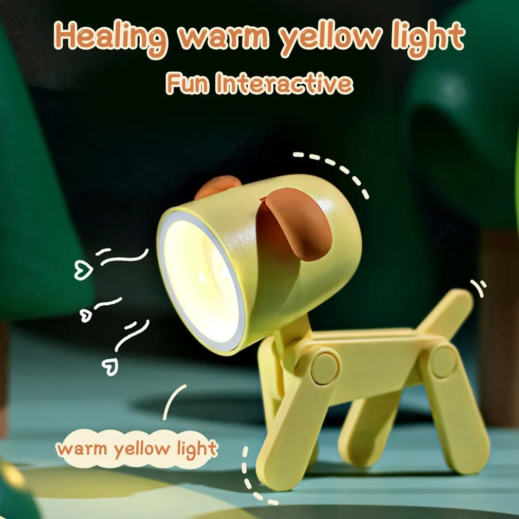 2 in 1 Universival Cute Folding Phone Holder With 6 Battery Lazy Stand with Cute Pet LED Table Lamp Cartoon Dog Deer Night Light