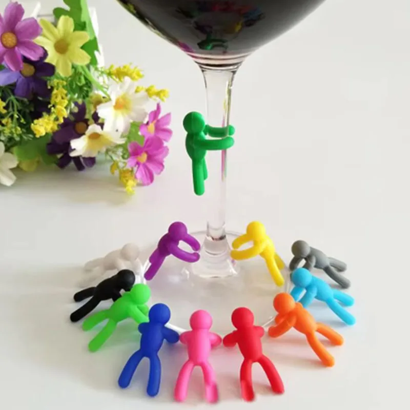 1/6/7Pcs Small Man Drink Markers Wine Glass Tags Drink Charm Cocktail Picks Gel Small Man Wine Cup Marker Red Wine Cup Mark Tool