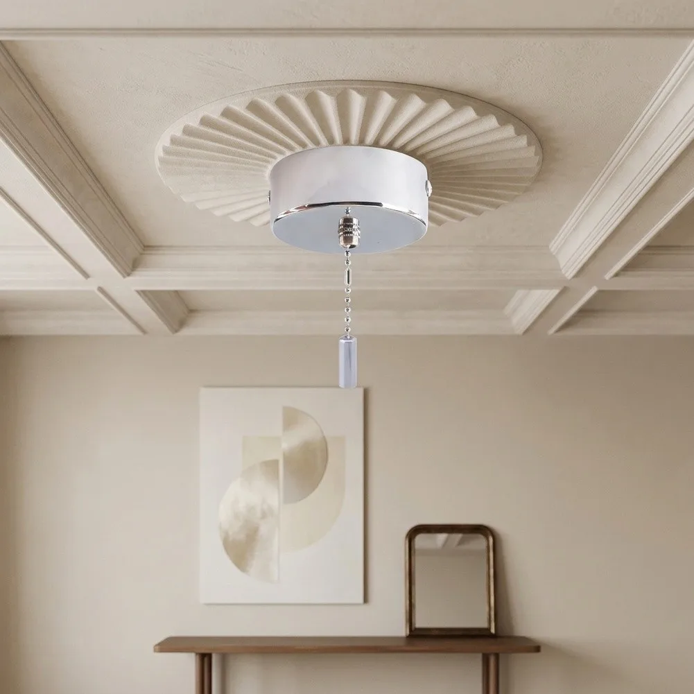 Retro Ceiling Pull Cord Switch for Pendant Lights with Metal Construction Diameter 6cm Rope Length 50cm or 100cm