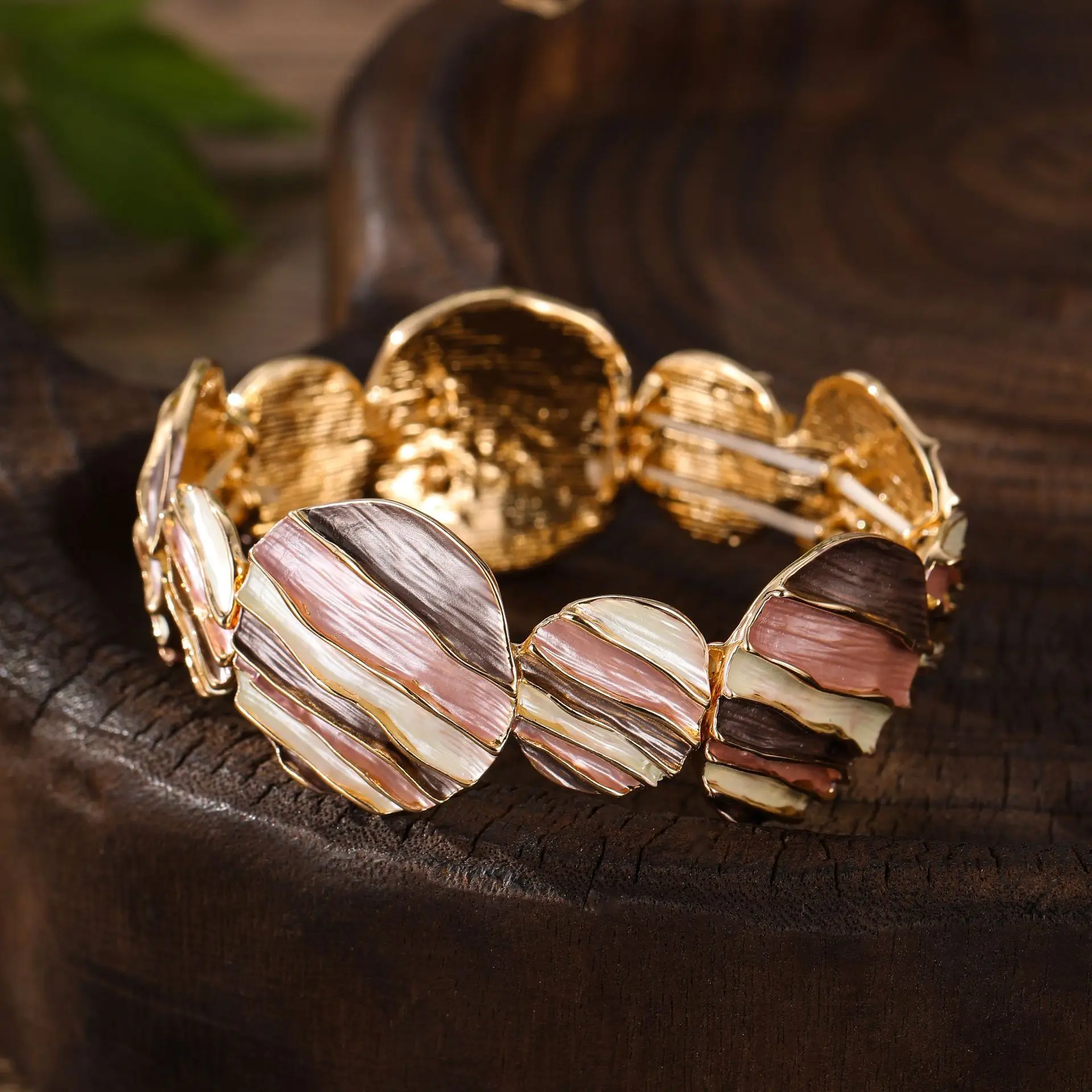 DIY accessories enamel color round geometric line elastic bracelet women's fashion exaggerated round cake zinc alloy bracelet