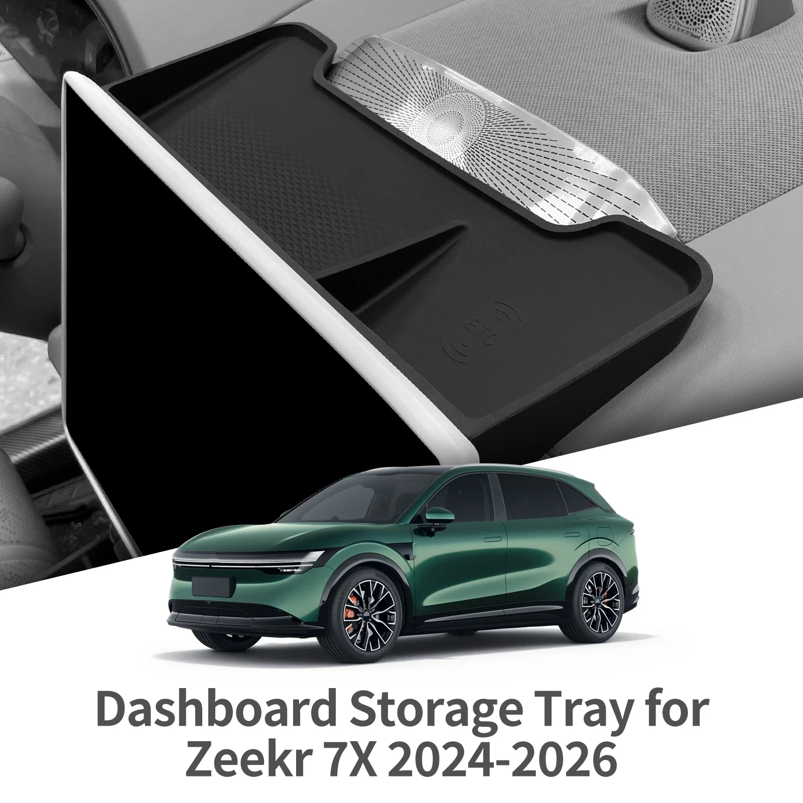 For ZEEKR 7X 2024-2026 Silicone Instrument Panel Storage Box Screen Rear Organizer Tray Car Interior Accessories Black