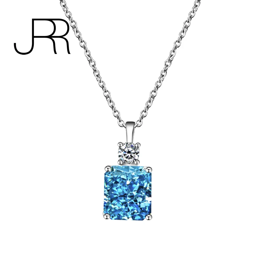 

JRR 100% 925 Sterling Silver Crushed Ice Cut Sapphire High Carbon Diamonds Gemstone Pendant Necklace Fine Jewelry Free Shipping