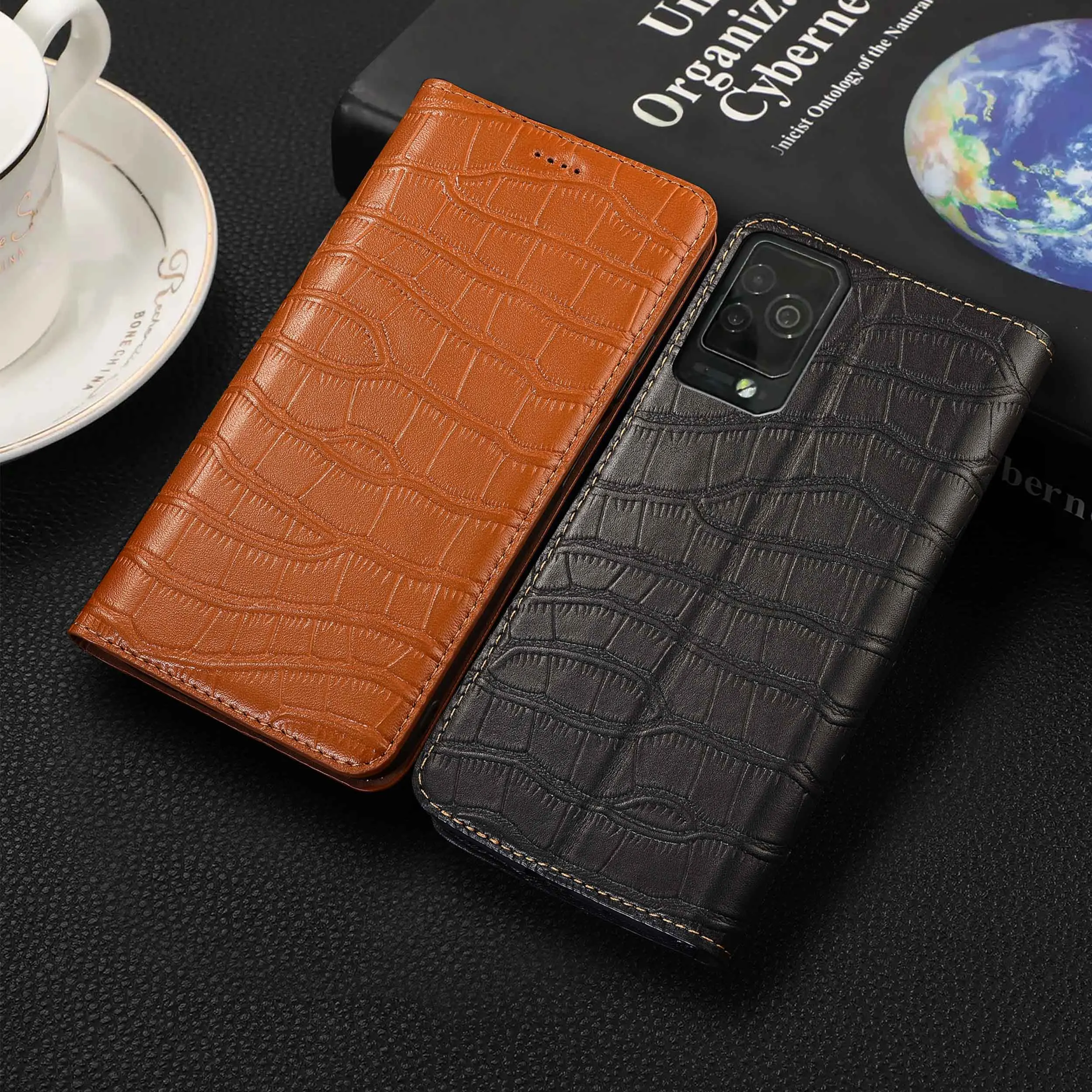 

For Xiaomi BlackShark 2 3 3S 4 5 5R Pro Crocodile Belly Pattern Of Genuine Leather Flip Phone Cover Case Cowhide Scratch-Proof