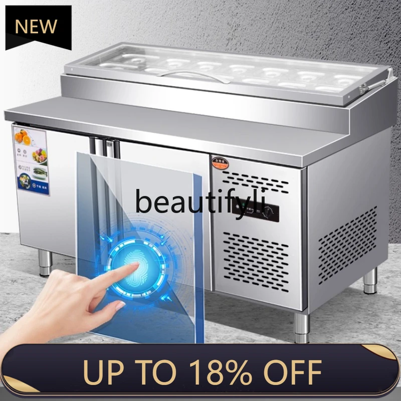 

Z189 Commercial Air-Cooled Pizza Topping Station Salad Station Ice Powder Fruit Salad Refrigerated Display Cabinet Operation Tab