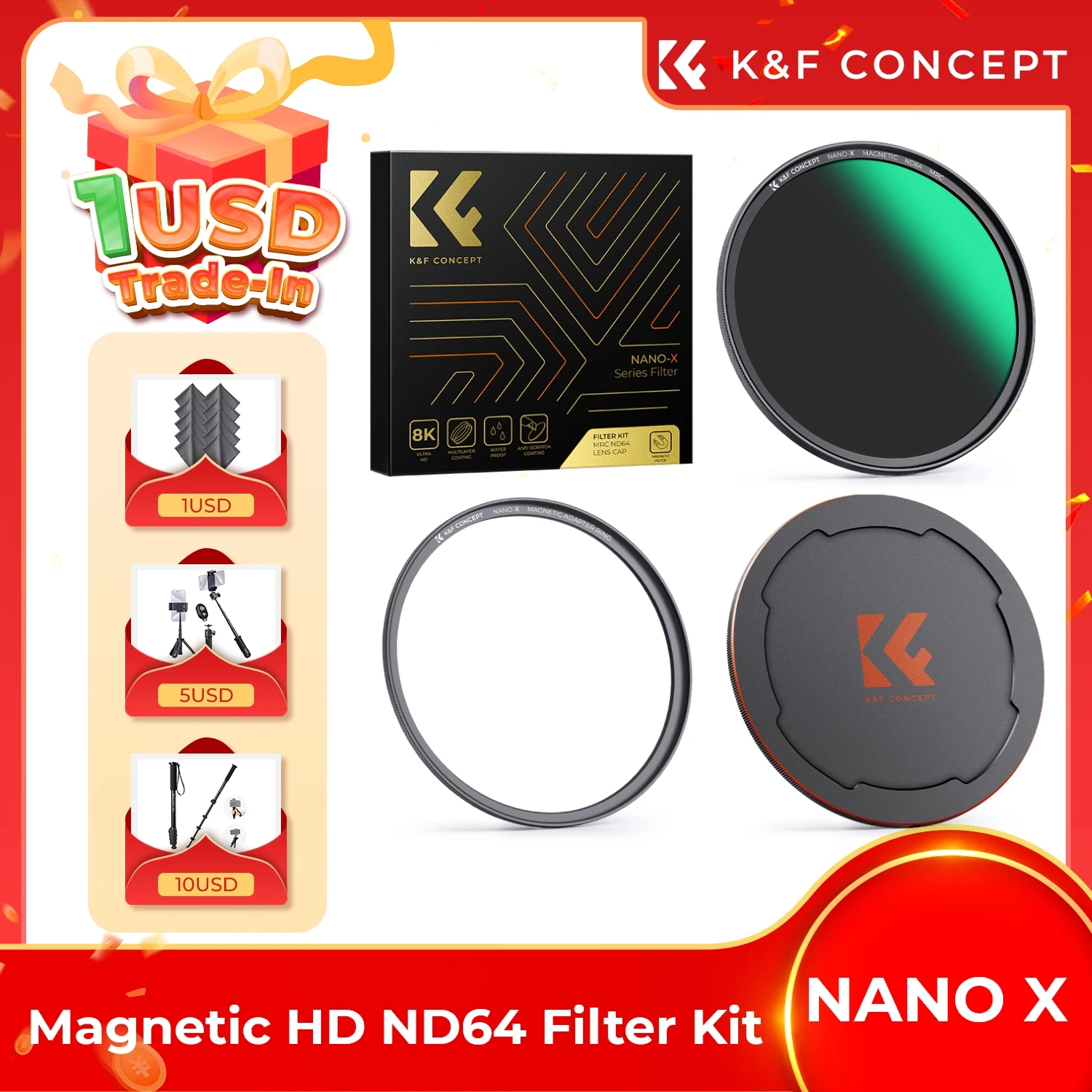 K&F Concept Magnetic HD ND64 Filter 49mm-82mm Camera Lenses Filter Multi-Coated Len Cap Filter For Nikon Canon Leica Sony Nano X