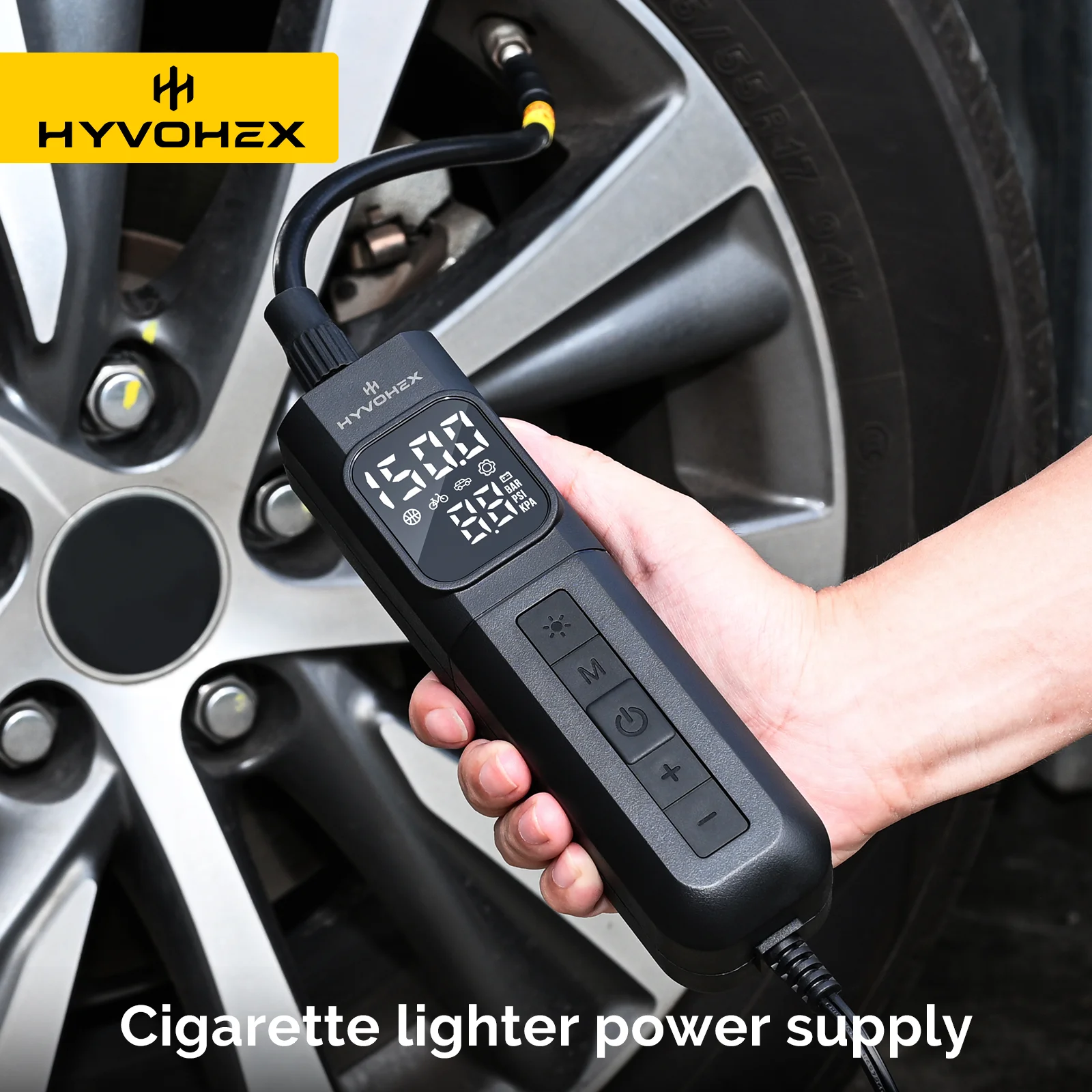 HYVOHEX C1 Tragbarer kabelgebundener Luftkompressor, 100 % Arbeitszyklus, schnelles Aufpumpen, Reifenfüllpumpe für Auto, Motorrad, Fahrrad