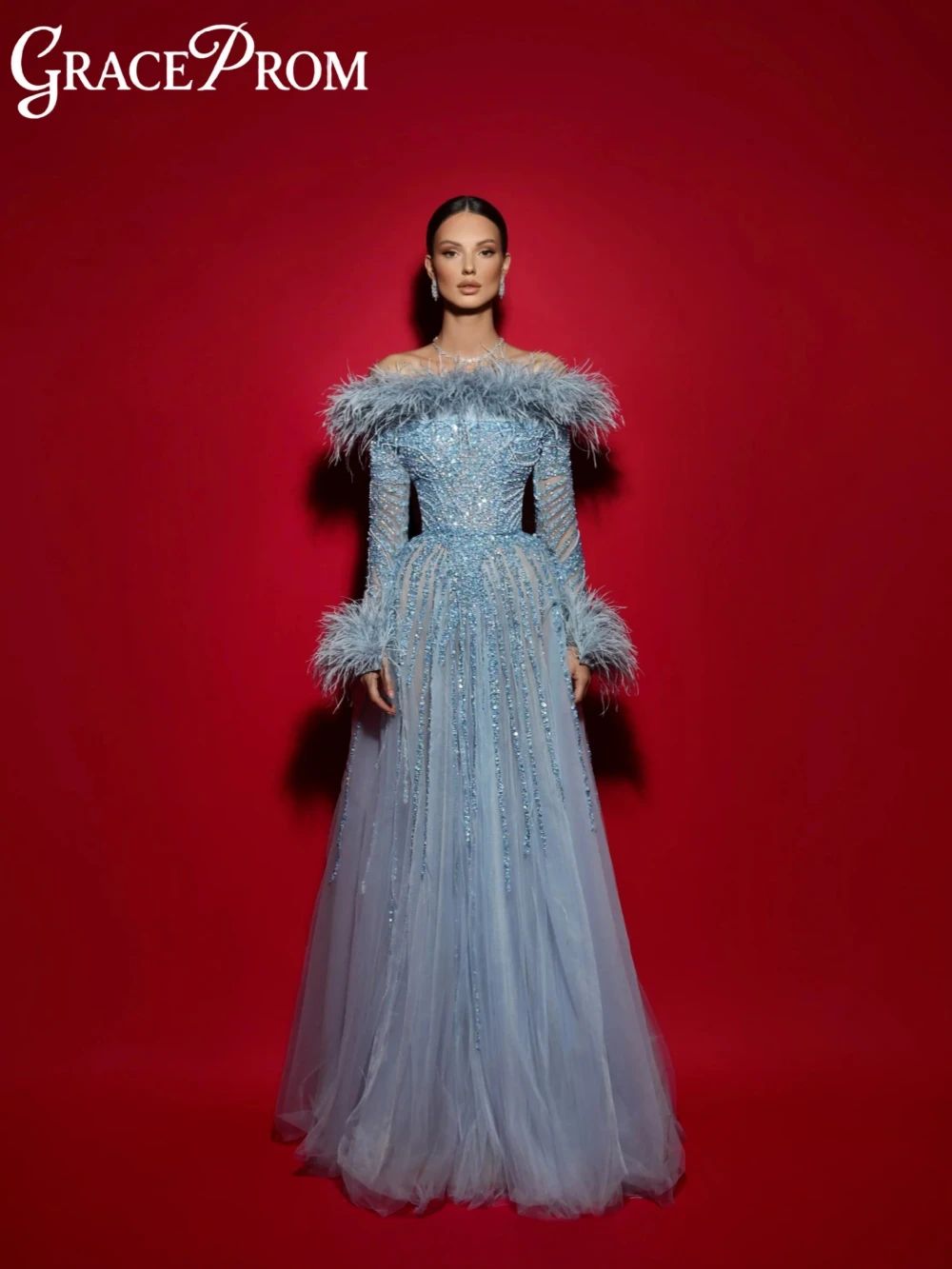 

Новое поступление, вечернее платье из бисера, роскошное вечернее платье с перьями и открытыми плечами, элегантное длинное платье трапециевидной формы по индивидуальному заказу