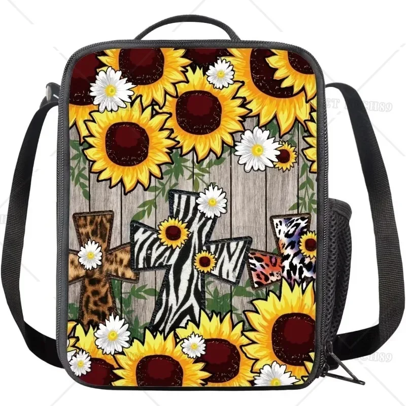 

Sunflower Daisy Cross Insulated Lunch Bag Reusable Portable Cute Lunch Box Leakproof Cooler Box for Women Men Kids Picnic Travel