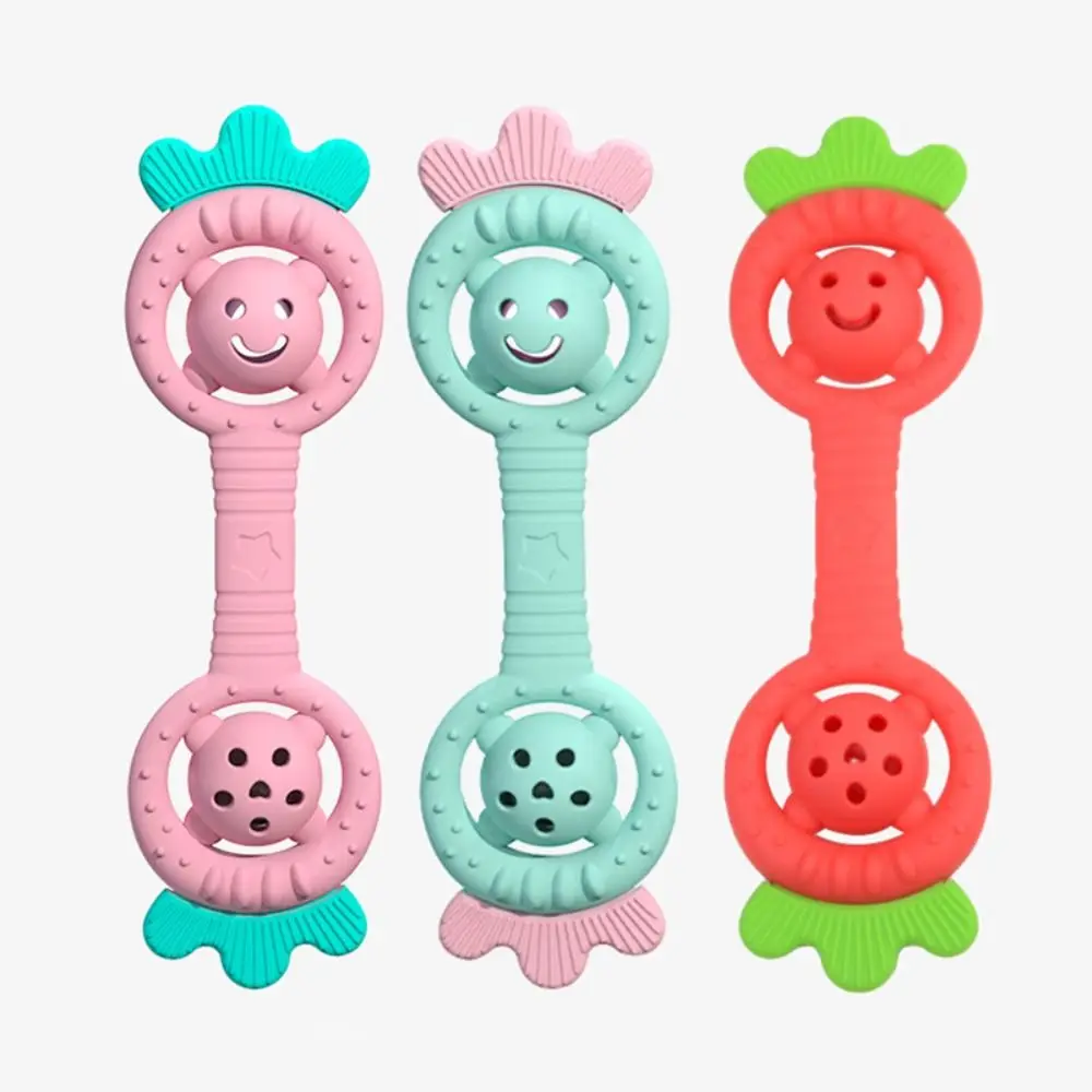 Strawberry Teether Rattle Toy Early Education Silica Gel Teether Handbells Cartoon Chewable Silica Gel Hand Bell Infant