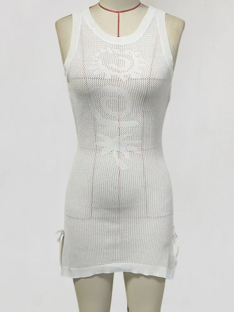 فستان شاطئ قصير مثير بوهو مخطط أنيق برقبة دائرية بدون أكمام منسوج للشاطئ 2026 ملابس سباحة صيفية للسيدات لقضاء العطلات على شاطئ البحر #3