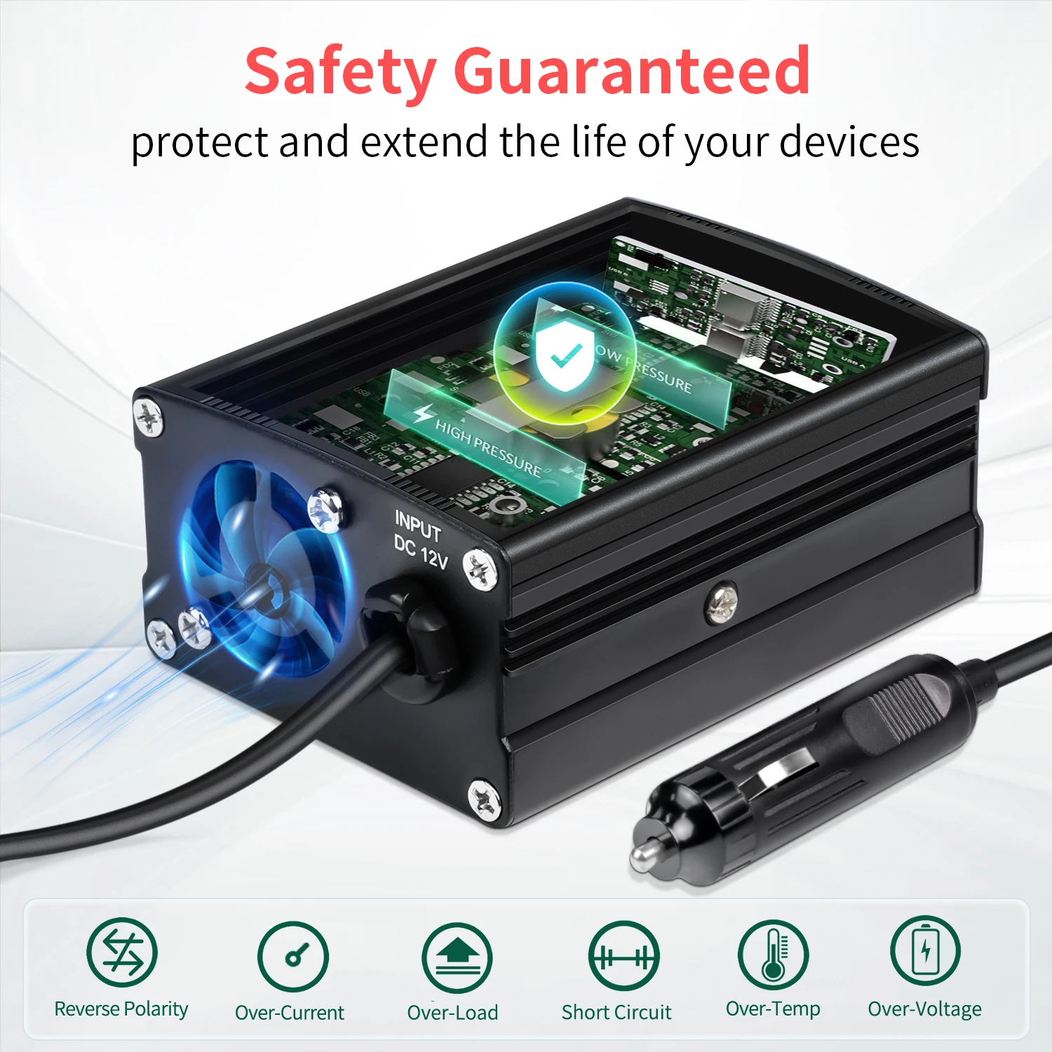 200W Power Inverter 12V to 110V Voltage Converter Car Charger Power Adapter with 2 USB Charging Ports