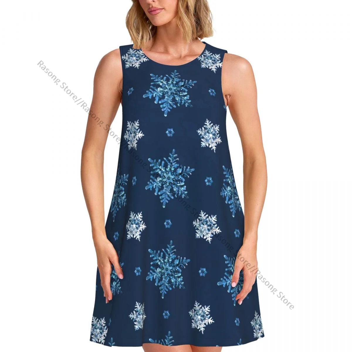 Robe d'été décontractée pour femmes, t-shirt, couverture de plage, bleu, flocon de neige, débardeur