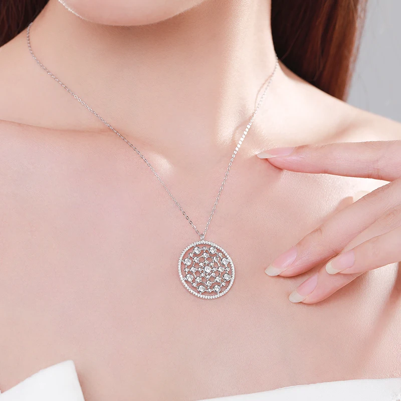 Ailmay Real 925 Sterling Silver Luxury Round Bubble Dazzling CZ Dangle Pendant Necklace For Women Wedding Fine Female Jewelry