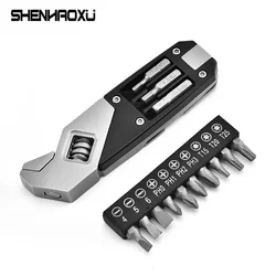 Mini Wrench  Multi-Function Adjustable Wrench Portable Screwdriver 13 Bits Knife Stainless Steel Outdoor Home DIY Hand Tools