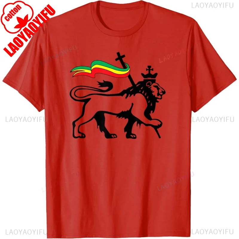 Hot Sale Vintage Rasta Lion of Judah Flag Graphic Rastafarian Reggae Lion and Christian T-Shirt Harajuku Hip Hop Casual Man Tees image 4