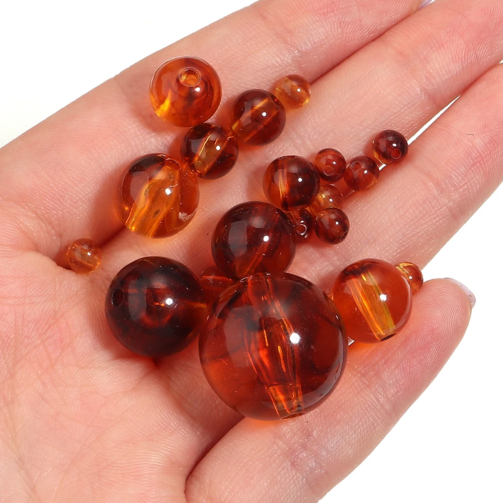 10-200 قطعة 6/8/10/12/14/20 مللي متر الجولة الاكريليك العنبر الخرز فضفاض خزر عازل للزينة DIY بها بنفسك الاكسسوارات اليدوية