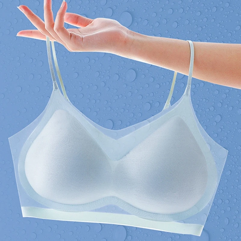 Ultra-thin Ice Silk Seamless Underwear Women Thin Section Breathable Sling Beautiful Back Vest Big Chest Small Sleep Padded Bra