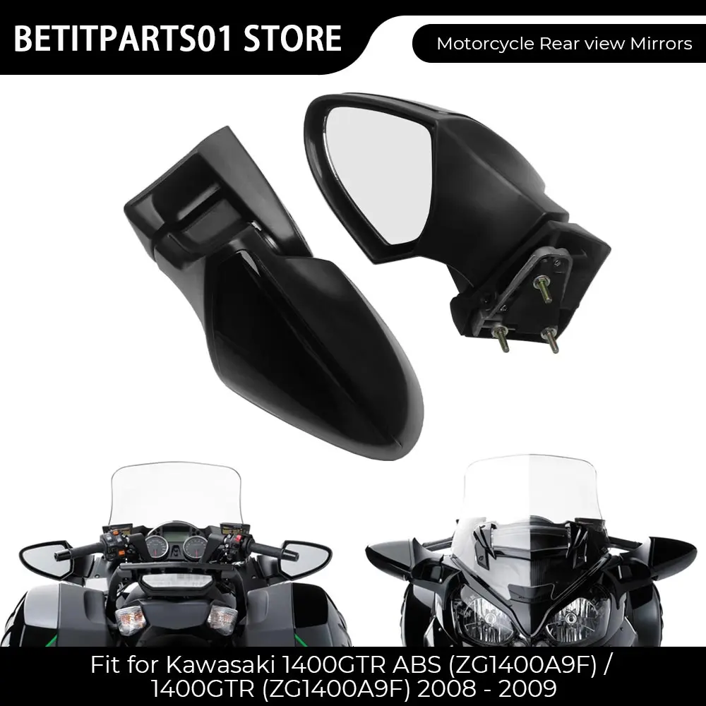 Motorcycle Rear View Side Mirror Rearview Mirrors 1Pair Black For Kawasaki 1400GTR ABS (ZG1400A9F)/1400GTR (ZG1400A9F) 2008-2009