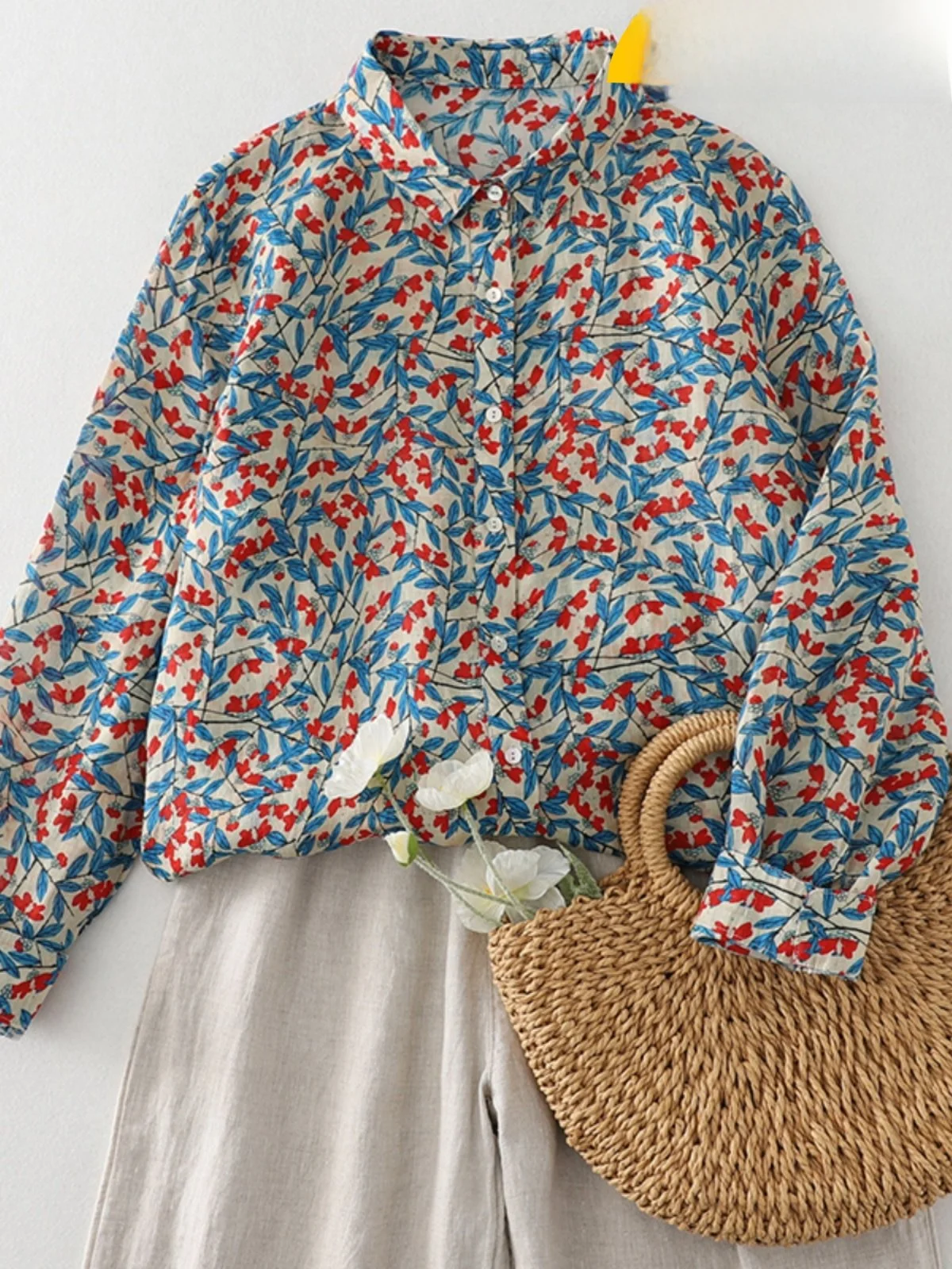 

Художественный маленький цветочный длинный свеч Ne irt, весна 2023, новый винтажный свободный крой для женщин, уменьшающий возраст, для поездок на работу, ...