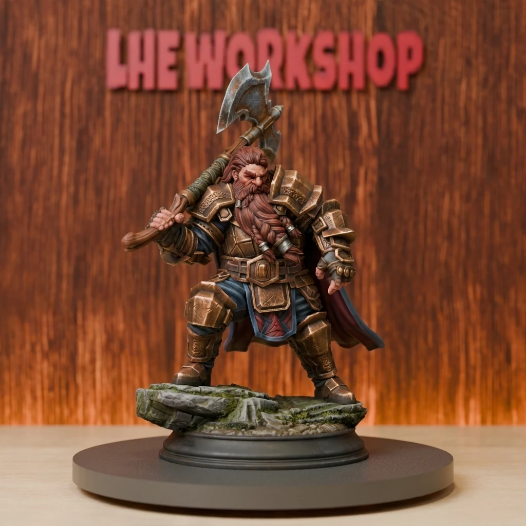 Dwarf Axeman Miniatures | 28mm-75mm | Resin 3D Printed DND Pathfinder Mini | Unpainted Grey