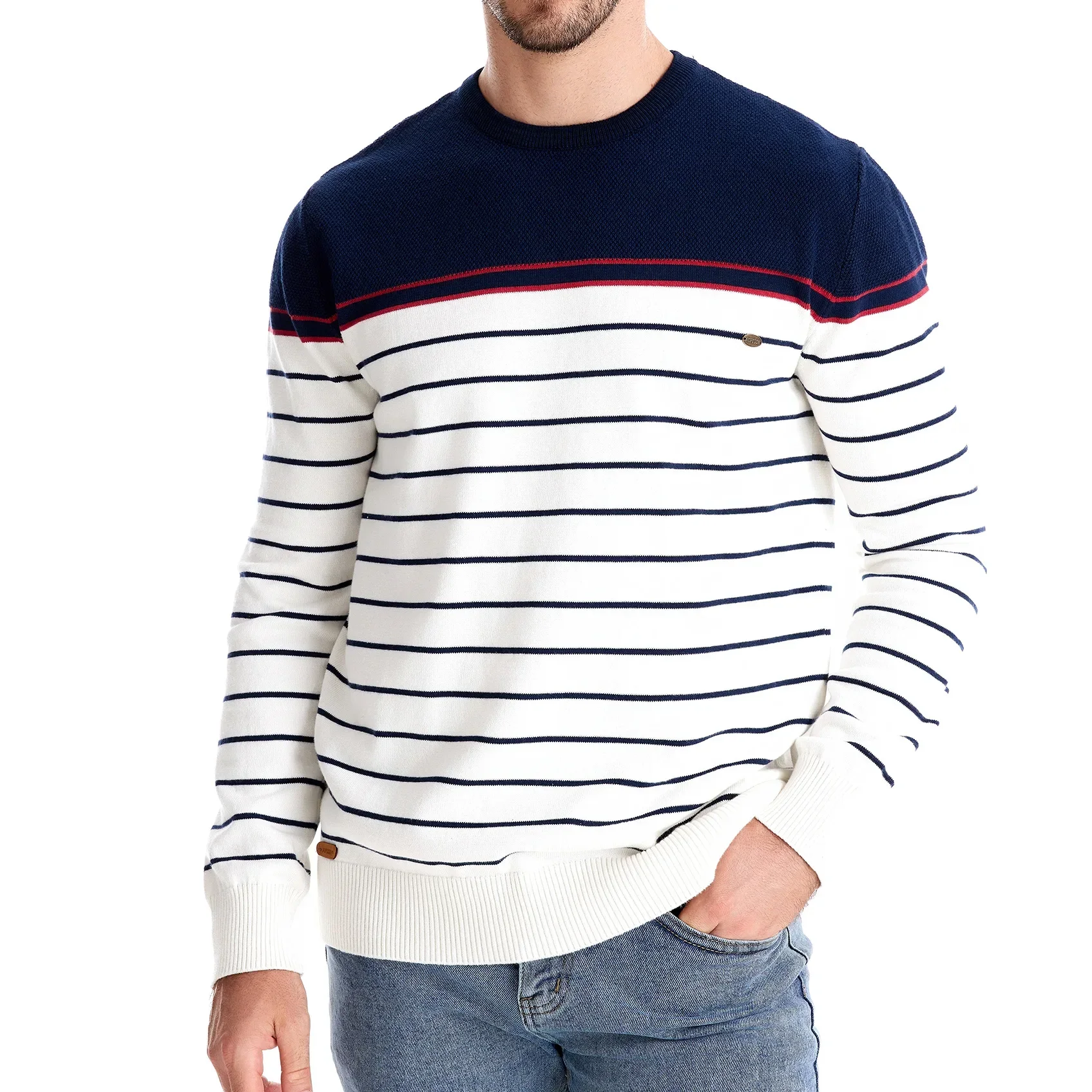 Autumn Mens Fashion Casual Stripe Knit Sweaters High-quality Round Neck Stripe High Elasticity Pullover Men Sweater Men Clothing