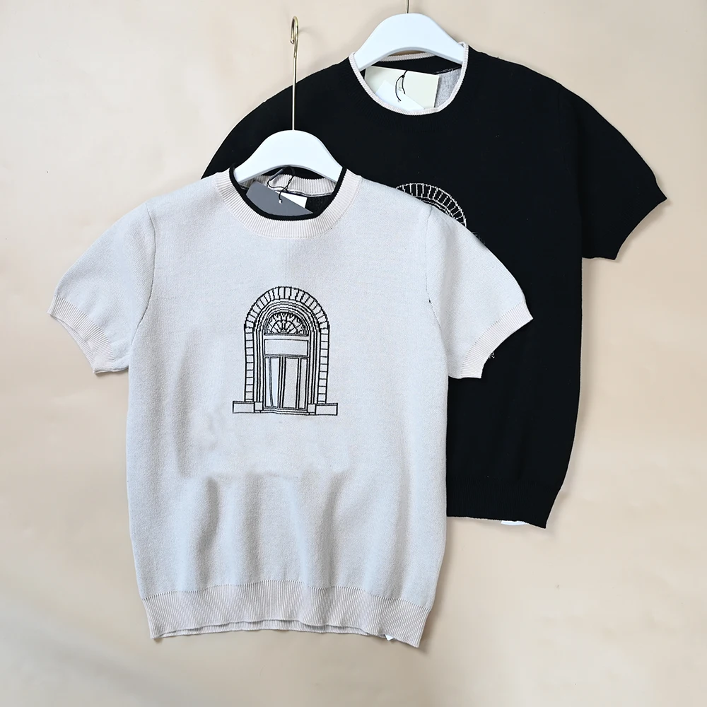 

Новый женский вязаный свитер с круглым вырезом и контрастным воротником, ультрамягкий, с коротким рукавом, для весны и лета