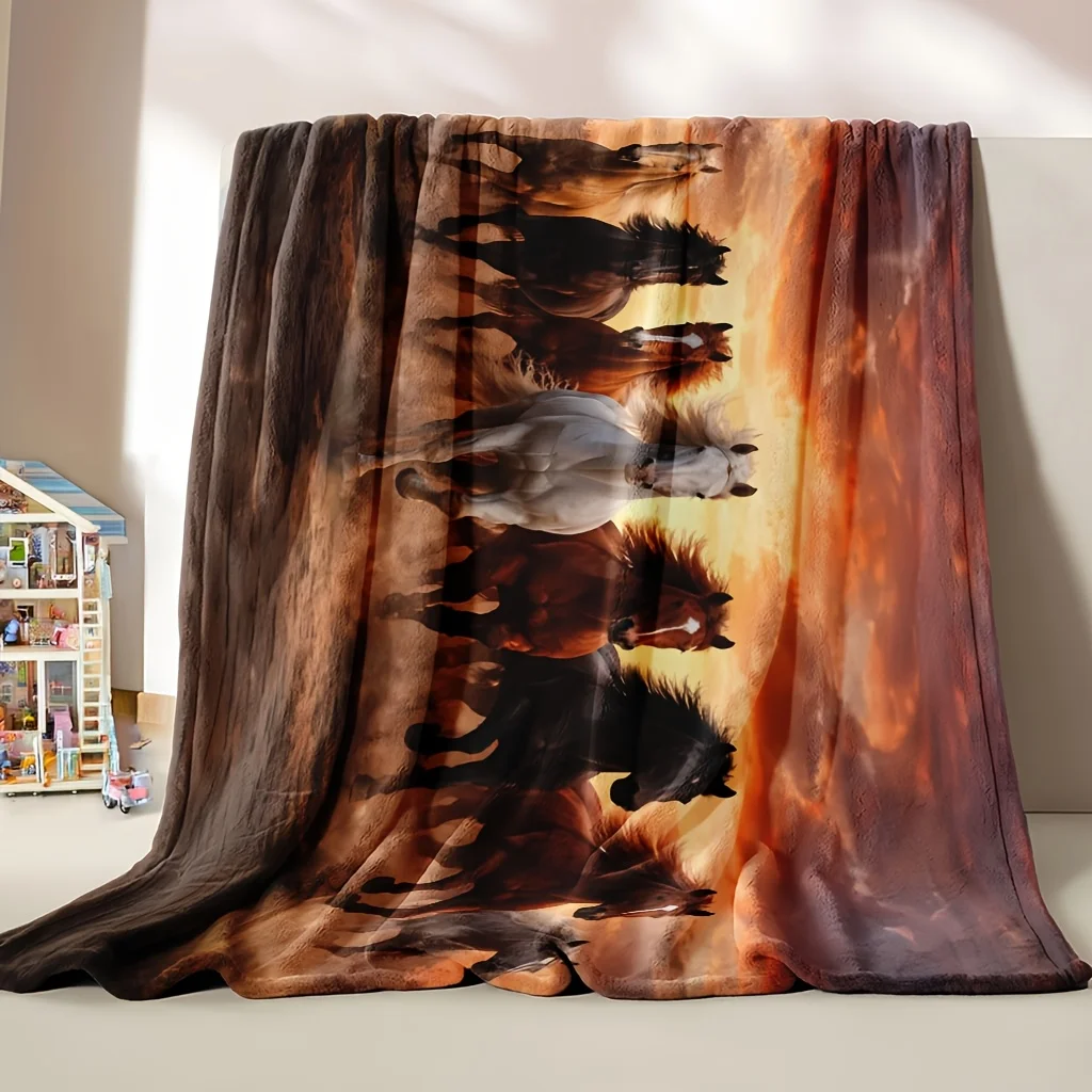 Vivid Wolf Pack Forest Scene Throw Blanket Cozy Rustic Woodland Animal Art Decor for Sofa Bedding